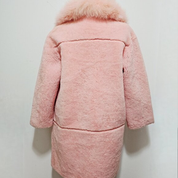 NewReal Merino Sheepskin Shearling Coat Jacket Lamb Fur Cherry Blossom Baby Pink - Picture 4 of 6